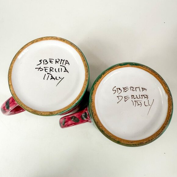 Ceramiche Sberna Deruta Italy Hand-Painted Fruit Mugs Cups Set Of 2 Pink Green - Picture 6 of 6
